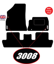 Tailored Carmats fits Peugeot 3008 2009 - 2016, 3pc set, 2 Clips & LOGOS