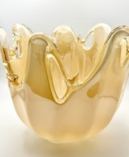 Italian Murano Art Glass Gold Luster 8” Scalloped & Pierced Centerpiece Bowl