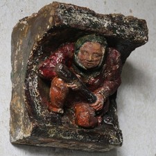 Antique unusual 18th century stucco corbel of medieval man, grotesque, gothic