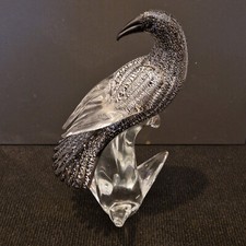 Murano - grand oiseau exotique en verre noir et blanc - H.26,5 cm - Parfait état