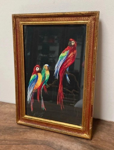 Gouache sous verre perroquets - sous,