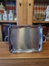 Grand plateau en inox  Jean COUZON, mouluré, avec anses, en bon état, vintage.