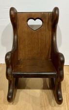 Vintage Wood Rocking Chair for Baby Dolls Heart Cutout Country Style