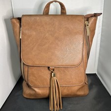 Gussaci Brown Faux Leather Casual Backpack With Tassel Adjustable Straps NWOT 