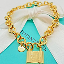 Bracelet cadenas cadena 1837 plaque or Tiffany & Co. argent 925 6 3/4" 23,4 g