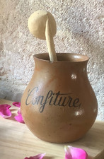 Vintage French Rustic Faience Confiture Strawberry ? Marmalade Jam Pot w/Spoon