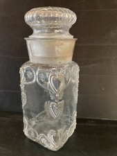 Antique Molded Glass Candy Jar Decorated Emery Stopper 1900