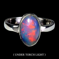 925 Bague en Argent Ovale Feu Opale 13x8mm Naturel Pierre Précieuse Bijoux