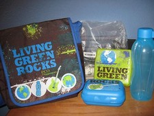 TUPPERWARE BOYS LUNCH SET SANDWICH KEEPER BAG BOTTLE 4PCS LIVING GREEN ROCKS NEW