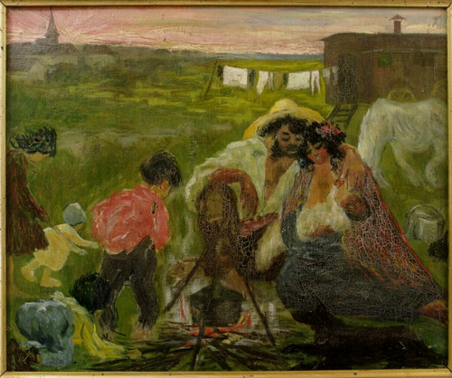 Huile sur toile tout - , début