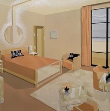 DELACROIX DECORATION MODERNE DANS L'INTERIOR PARIS 1930 POCHOIR CHAMBRE COUCHER