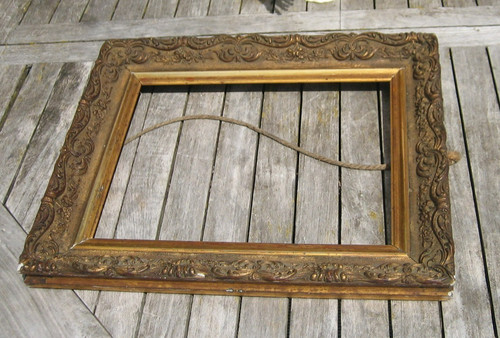 Ancien cadre bois stuc doré - ancien,