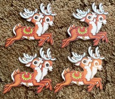 Vintage 1979 Beistle Christmas Set of 4 Reindeer  Cutouts 5.5" Wall Decoration
