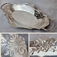 Plateau Ancien à Deux Anses – Métal Argenté – Style Louis XV – Poinçon
