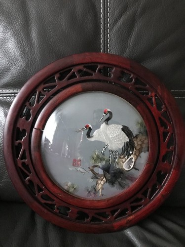 Cadre tableau broderie oiseaux - broderie,