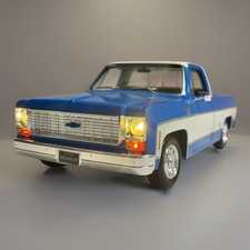Custom LIT 1974 Chevrolet C-10 Pickup Truck Cheyenne Blue 1:18 WORKING LIGHTS