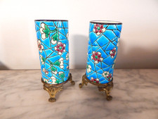 ANTIQUE pair of blue ceramic vases signed LONGWY