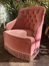 Fauteuil crapaud ancien siège vintage velours mobilier salon antiquité décoratio