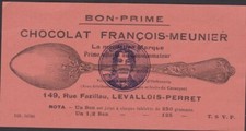 ANCIEN BON-PRIME CHOCOLAT FRANCOIS-MEUNIER DE COULEUR ORANGE