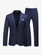 Costume Smoking Homme Complet Bleu Marine Slim Veste Pantalons 120126