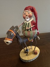 Hard To Find Lori Mitchell “Muletide Santa” On Rocking Horse Christmas Figurine