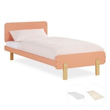 Cadre lit bois 90x200 matelas enfant simple rouge sommier à lattes Homestyle4u