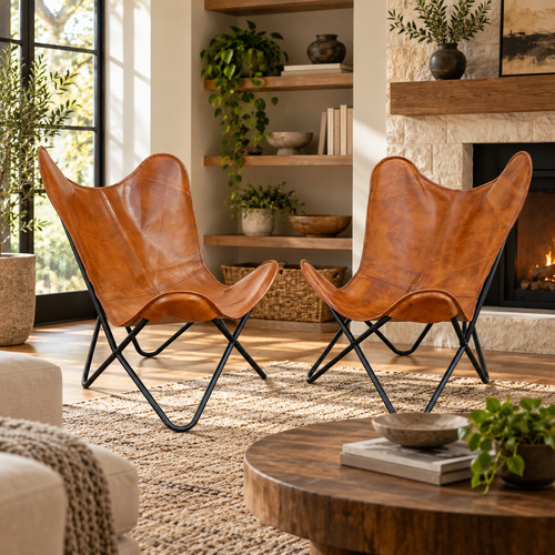 Chaises papillon cuir - papillon, en