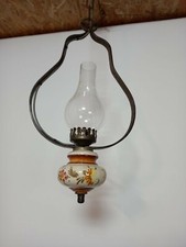 Suspension ou lustre en fer forgé et faïence rustique en très bon état