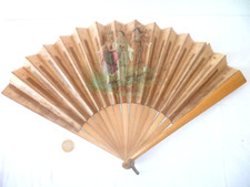 ÉVENTAIL ANCIEN PIERROT COLOMBINE ET ARLEQUIN