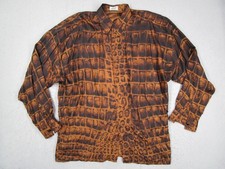 Vintage Gianni Versace Shirt Mens 50 Brown Silk Long Sleeve Y2K Made in Italy