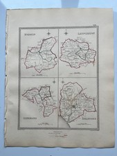 Cornwall towns antique map Bodmin Launceston Liskeard Helstone 1835