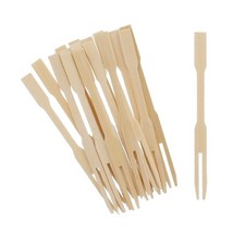 x100 Fourchettes Piques à Cocktail Fruit Dessert 2 Dents en Bois de Bambou