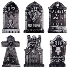 6 Pièces Pierre Tombale Halloween42 cm Pierres Tombales RIP avec 12 Piquets e...