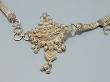 -BELLE ANCIENNE CEINTURE Métal Argenté ORIENTALE BOUCLE avec Fleur & pampilles D