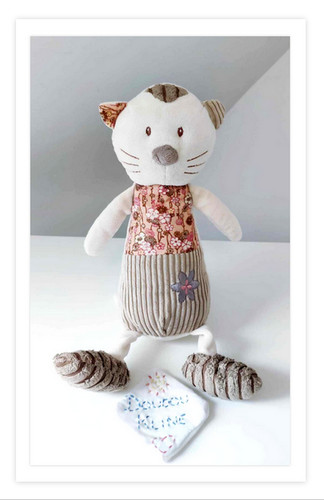 Peluche doudou chat beige - beige, rose