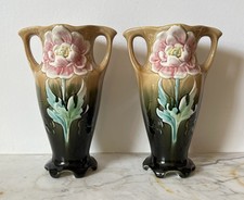  Pair of antique vases - Barbotine Art Nouveau - Gustave de Bruyn, Fives Lille