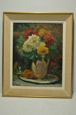 Painting still life flower bouquet flower vase Georges LONGUEVILLE