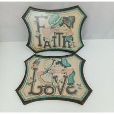 Vintage 1970s Love And Faith Wall Picture Plaque MDF Kissing Praying Home Decor
