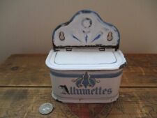 VIntage French Enamelware Allumettes Match Box White and Blue