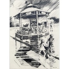 AUTHOUART Daniel - original drawing "Blue ride" 39x29cm - 1981