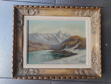 Signed Antique Mountain Lake Landscape Painting
