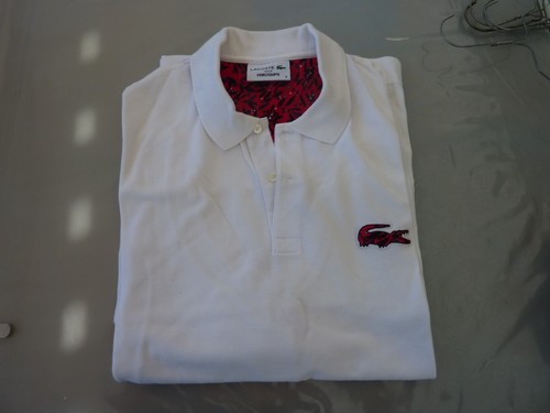 Polo lacoste blanc rouge - polo,