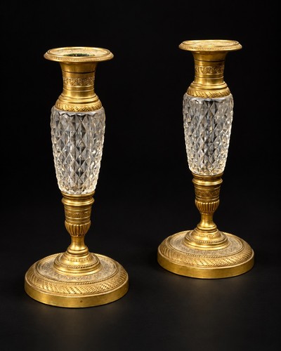 Paire bougeoirs bronze - , empire