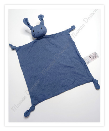 Doudou plat carré lapin bleu - plat,