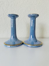 Vintage Blue and Gold  Lustre Candle Holders in pair