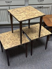 Vintage MCM Set Of 3 Faux Wood Formica Nesting Stacking Tables