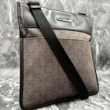 GUCCI 27629.200047 GG Sacoche Shoulder Bag Black Leather Canvas Gold Hardware