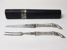 Rare anciens Couverts de Voyage Chasse Etui d'origine argent et cuir XVIII-XIXe