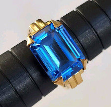 MAGNIFIQUE ancienne BAGUE TANK ART DECO en PLAQUE OR pierre bleue T49