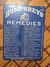 Antique Humphreys' Remedies Tin Sign from Display Medical Cabinet Door 16”X 12”